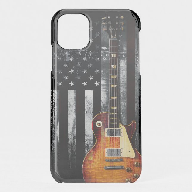 Retro Rock N Roll American Flag Guitar Uncommon iPhone Case (Back)