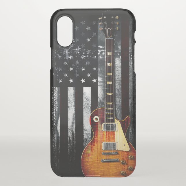 Retro Rock N Roll American Flag Guitar Uncommon iPhone Case (Back)