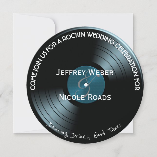 Retro Rock n Roll Vinyl Record Wedding Invitation (Front)