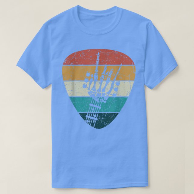 Retro Rock & Roll Skeleton Hand Guitar Electric Mu T-Shirt (Design Front)