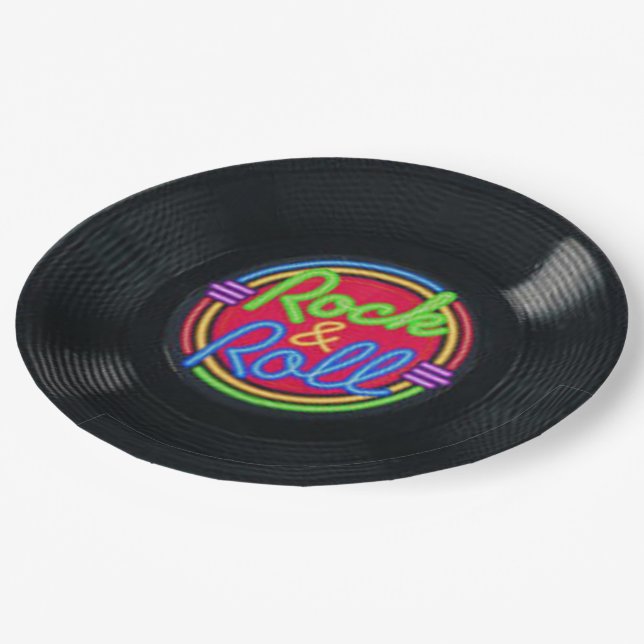 Retro Rock & Roll Vinyl Paper Plates (Angled)