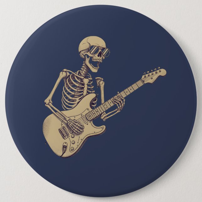 Retro Rock Skeleton Guitar Graphic Button (Front)
