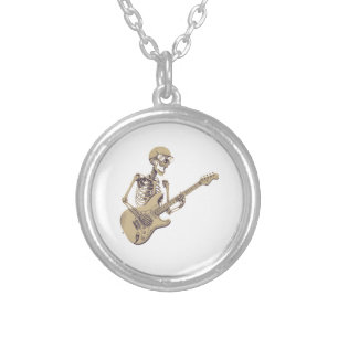 Retro Rock Skeleton Guitar Graphic Silver Plated Necklace