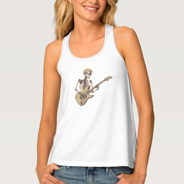 Retro Rock Skeleton Guitar Graphic Tank Top (Front)