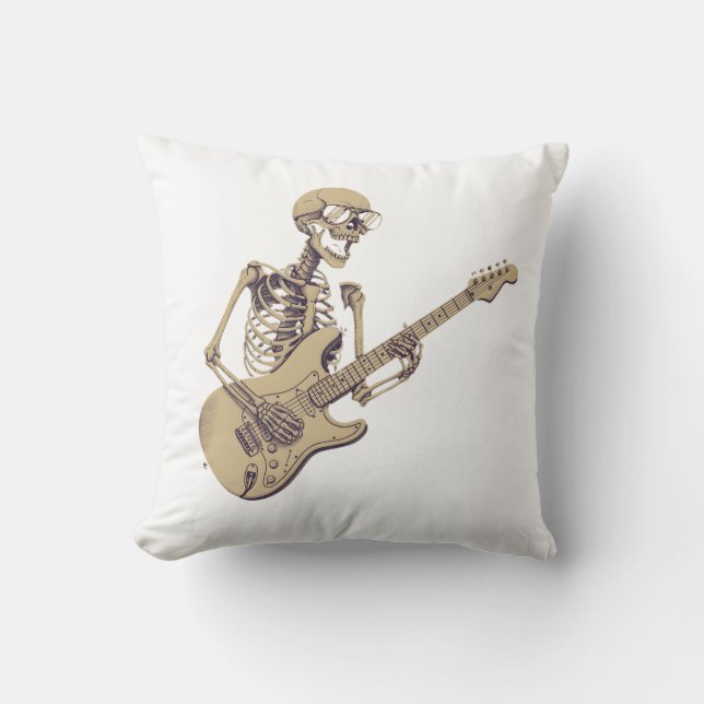 Retro Rock Skeleton Guitar Graphic Throw Pillow (Front)