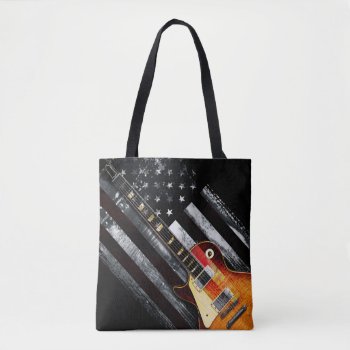 Retro Rock Vintage Electric Guitar American Flag Tote Bag by KDRDZINES at Zazzle
