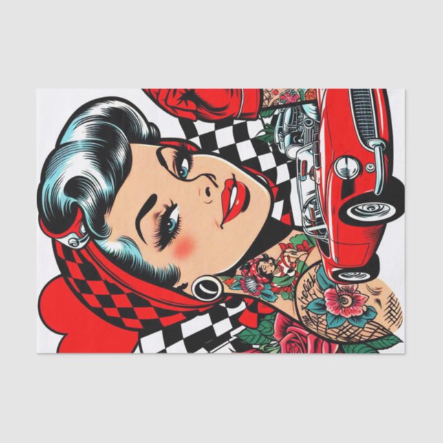Retro Rockabilly Girl Comic Tissue Paper (Front)