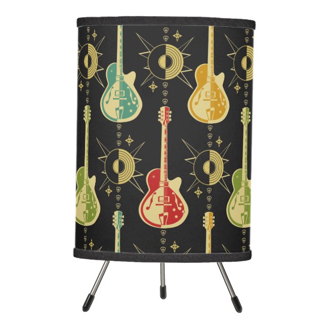 Retro Rockabilly Harlequin Guitars Tripod Lamp (Front)