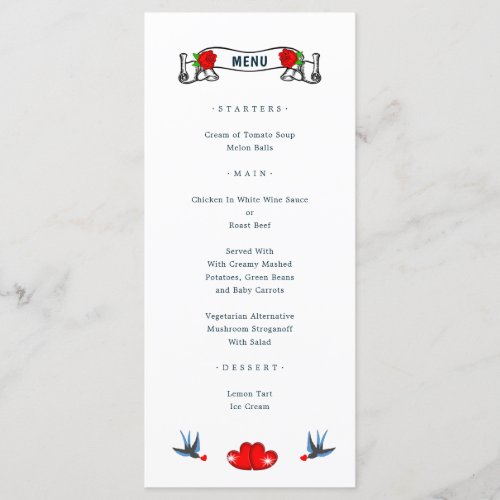 Retro Rockabilly Hearts Wedding Menu