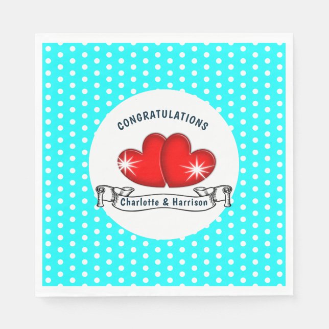 Retro Rockabilly Hearts Wedding Napkins (Front)