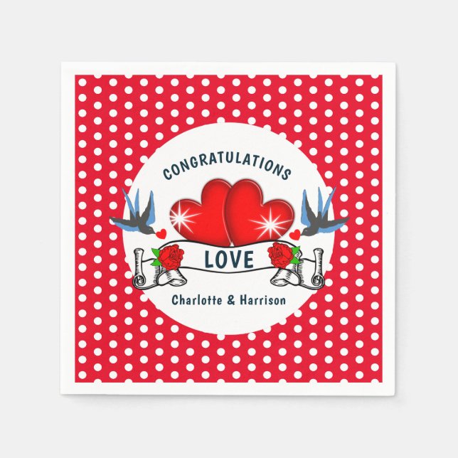 Retro Rockabilly Hearts Wedding Napkins (Front)
