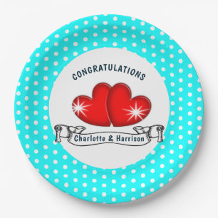 Retro Rockabilly Hearts Wedding Paper Plates