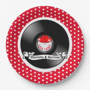 Retro Rockabilly Hearts Wedding Paper Plates