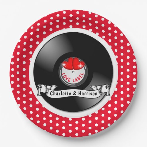 Retro Rockabilly Hearts Wedding Paper Plates