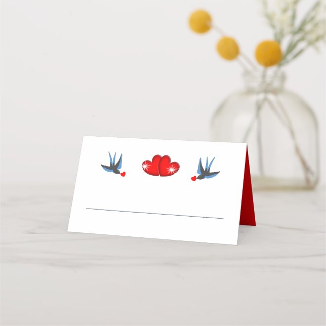 Retro Rockabilly Hearts Wedding Place Card (Front)