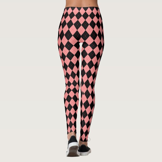 Retro Rockabilly Pink Black Argyle Leggings Pants (Back)
