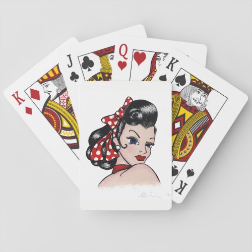 Retro Rockabilly Tattoo Pinup Girl Playing Cards