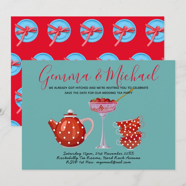 Retro Rockabilly Wedding Tea Party 1950s Vintage Invitation (Front/Back)