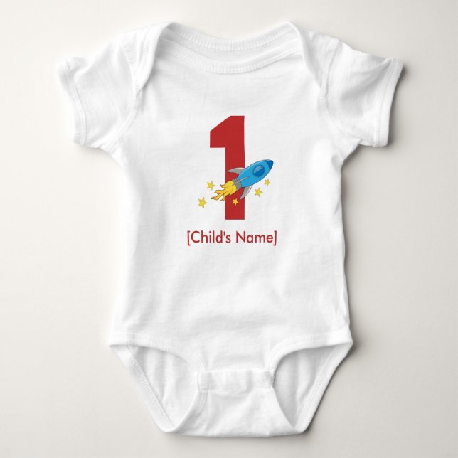 Retro Rocket Birthday - Personalizable Baby Bodysuit (Front)