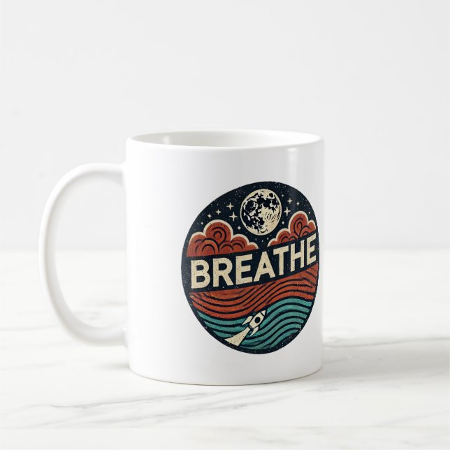 Retro Rocket: Breathe and Reach for the Moon Coffee Mug (Left)