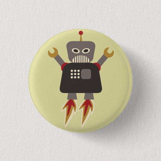 Retro Rocket Cartoon Robot Flair Button (Front)