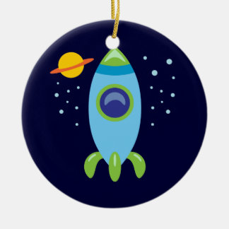 Retro Rocket Ceramic Ornament