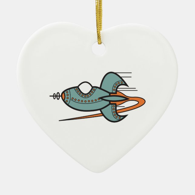 retro rocket ceramic ornament (Front)