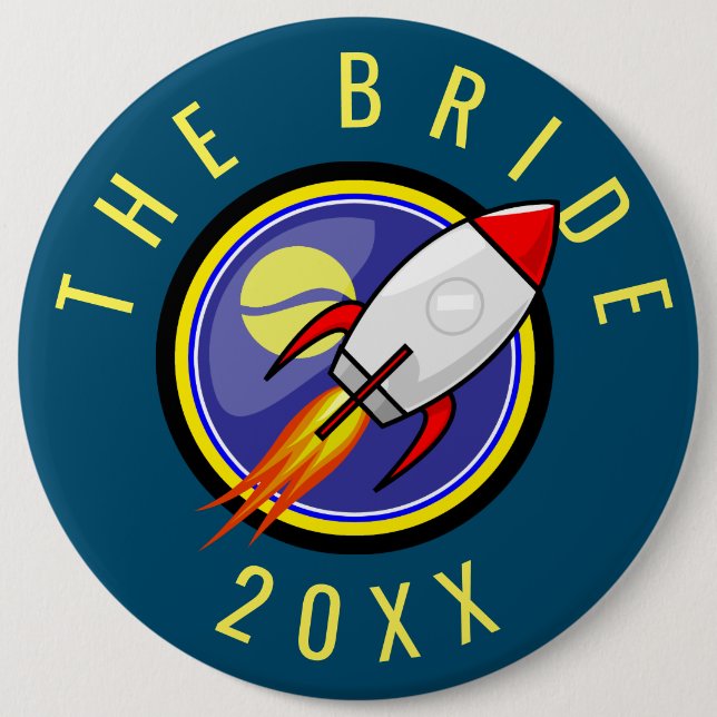 Retro Rocket Customizable Text Button (Front)