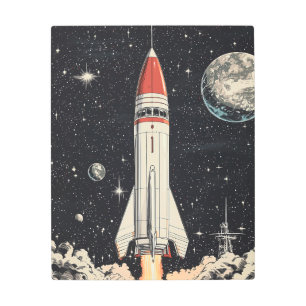 Retro Rocket Launch Into Deep Space Metal Print