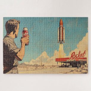 Retro Rocket Launch Poster Jigsaw Puzzle
