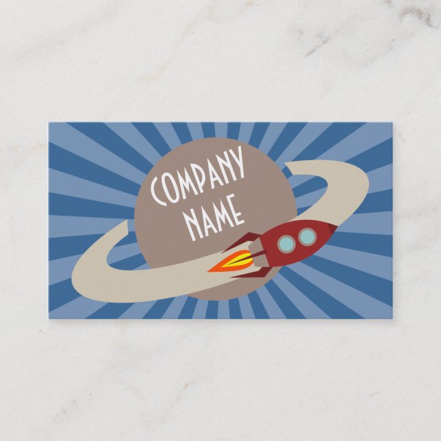 Retro Rocket & Planet Business Card (Front)