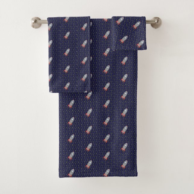 Retro Rocket ship and Stars Bath Towel Set (Insitu)