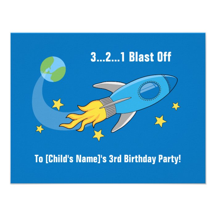 Retro Rocket Ship Blast Off Birthday Invitation