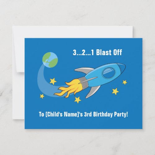 Retro Rocket Ship Birthday Invite