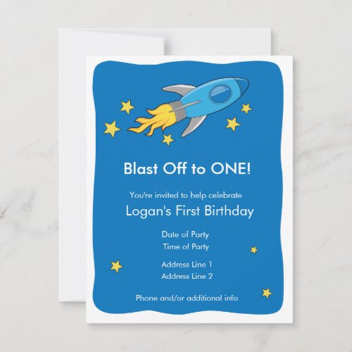 Retro Rocket Ship Blast Off Birthday Invitation