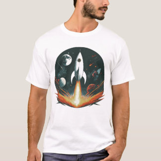 Retro Rocket Ship Blast Off Space Exploration T-Shirt