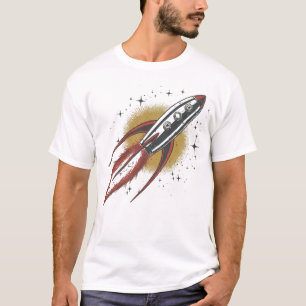 Retro Rocket Ship Blast Off Vintage Space White T-Shirt