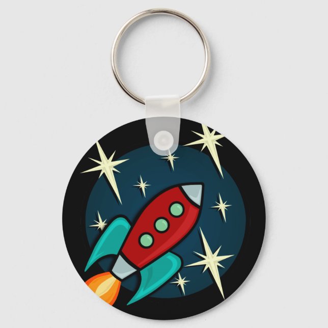 RETRO ROCKET SHIP GRAPHIC ROUND KEY CHAIN (Front)