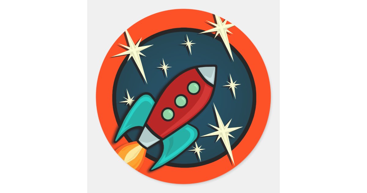 RETRO ROCKET SHIP GRAPHIC ROUND STICKERS | Zazzle