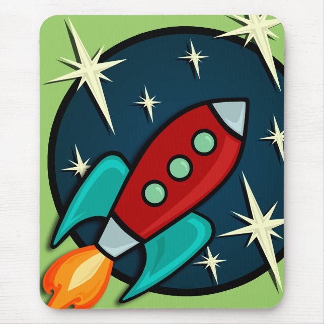RETRO ROCKET SHIP GRAPHIC VERTICAL MOUSE PAD (Front)