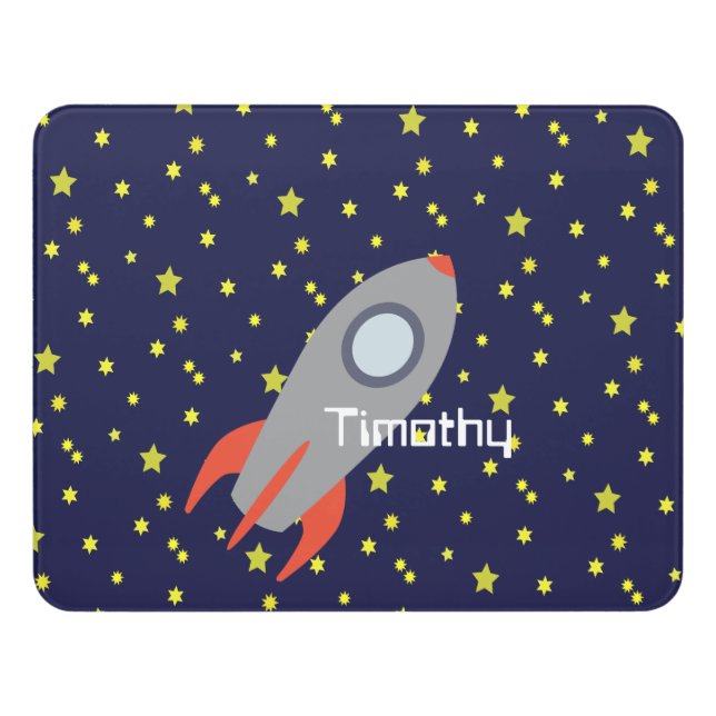 Retro Rocket Ship in Space Door Sign (Contemporary Front)