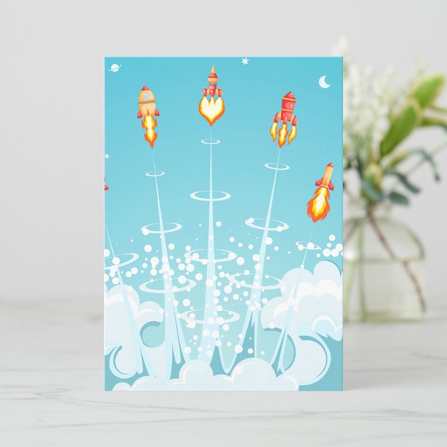 Retro Rocket Ship Launch Futuristic Space Art  Invitation (Creator Uploaded)