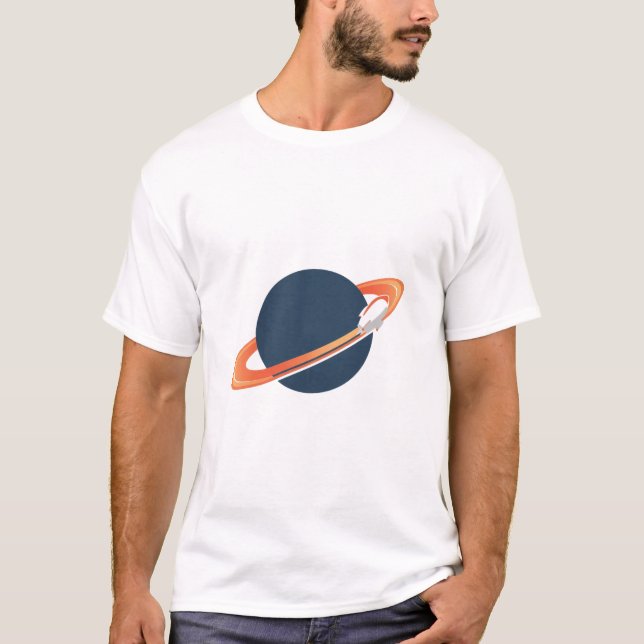 Retro Rocket Ship Orbiting Dark Planet - Outer Spa T-Shirt (Front)