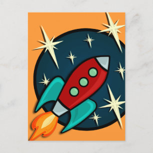 RETRO ROCKET SHIP POSTCARD