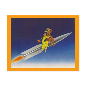 Retro Rocket Ship Riding Away Moving Announcements