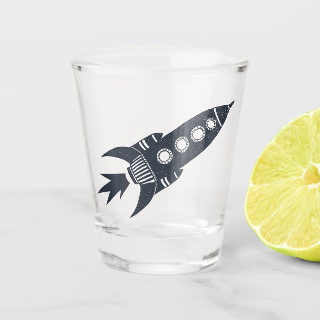 Retro Rocket Ship Shot Glass (Front)