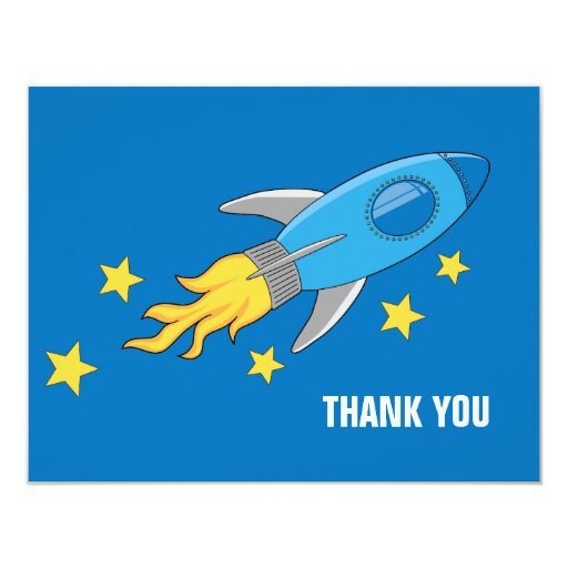 Retro Rocket Ship Thank You Card | Zazzle