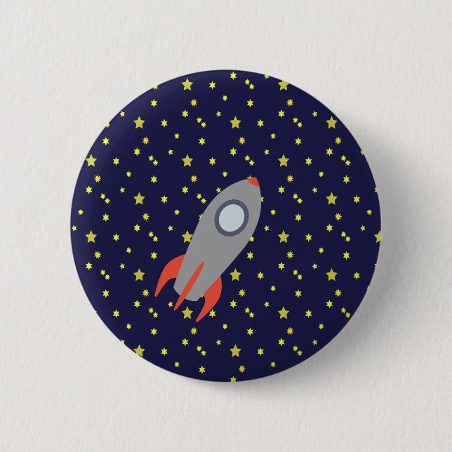Retro Rocket Ship with Star Pattern Background Button (Front)
