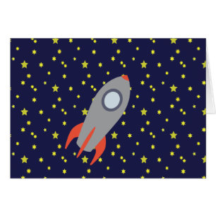 Retro Rocket Ship with Star Pattern Background Cards
