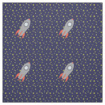 Retro Rocket Ship with Star Pattern Background Fabric